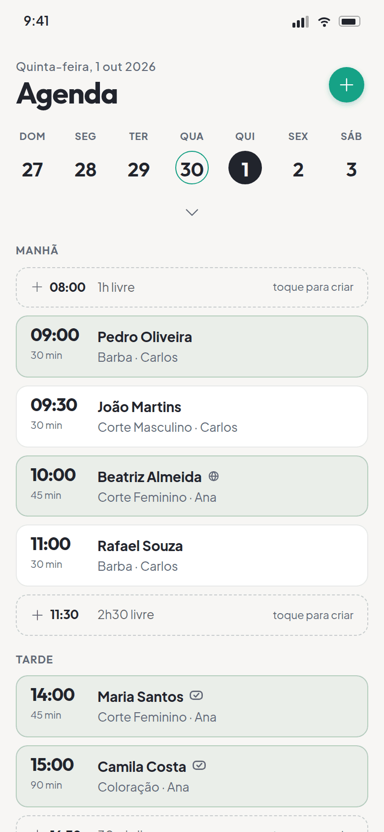 Planifai — tela Agenda no celular