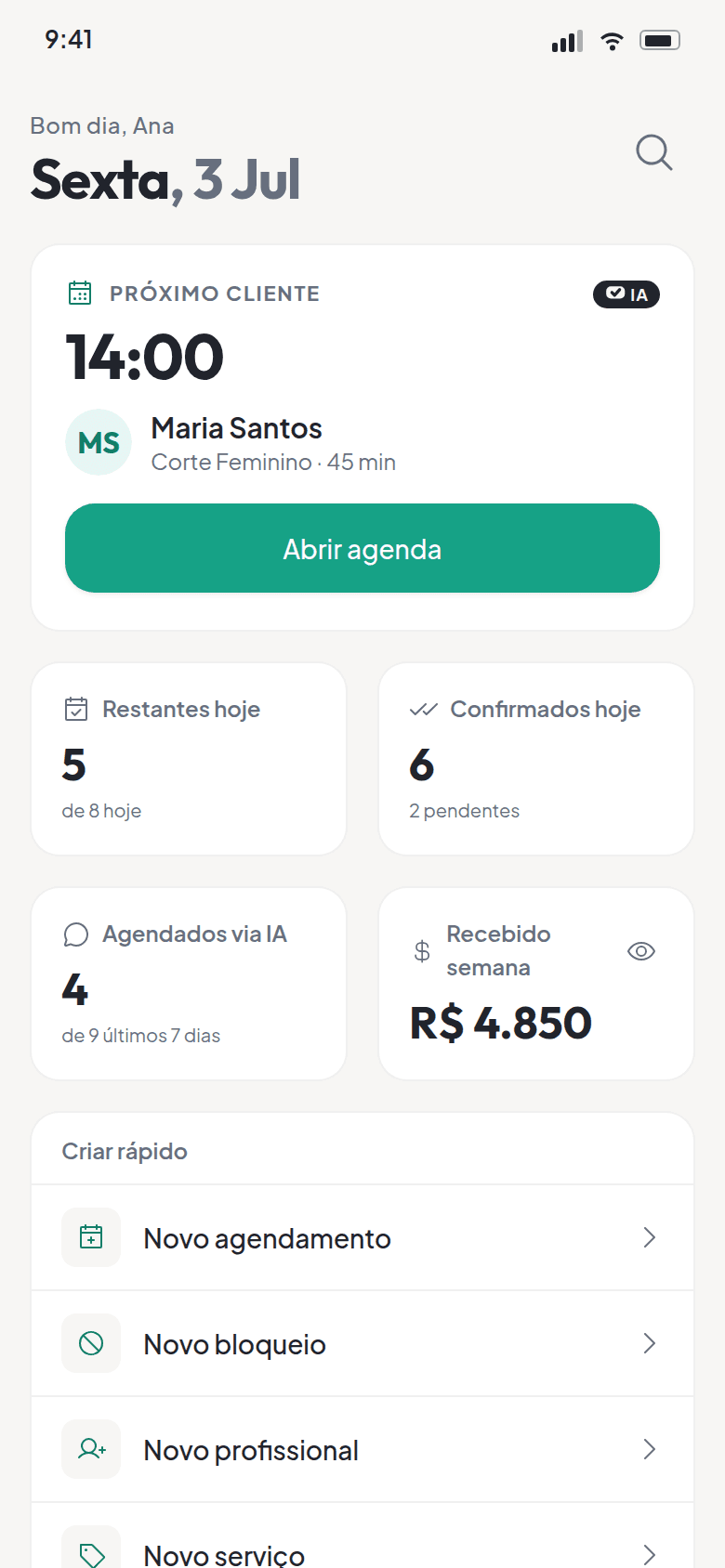 Planifai — tela Início no celular